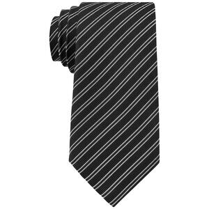 MICHAEL KORS Black Gray Double Rib Stripe Silk Slim Tie